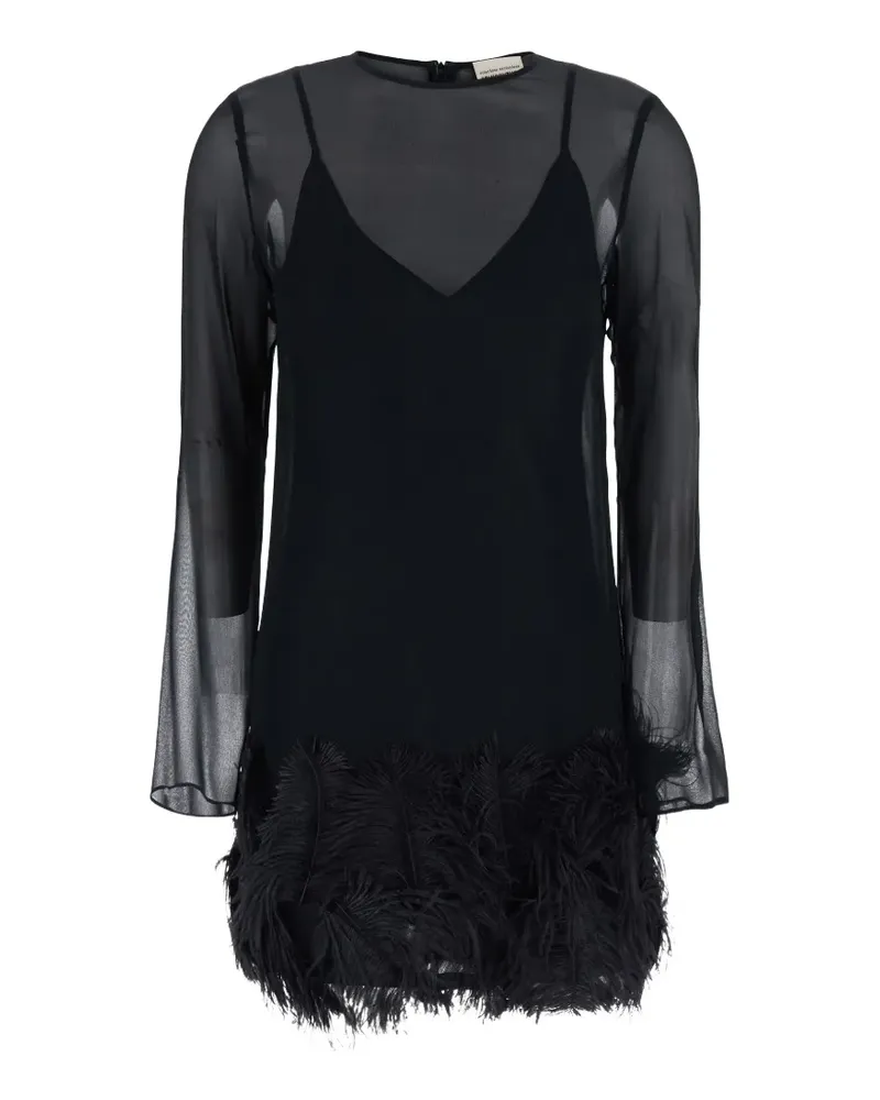 Semicouture Rae feather-trim sheer-sleeve mini dress - Schwarz Schwarz