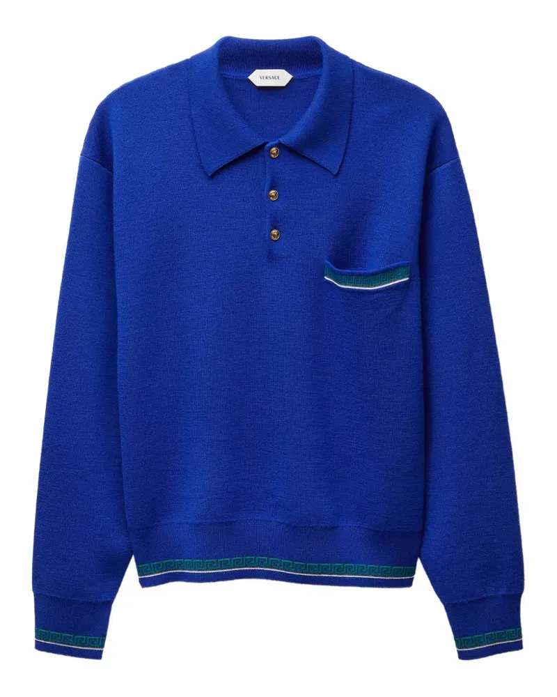 Versace jacquard wool-knit polo sweater - Blau Blau