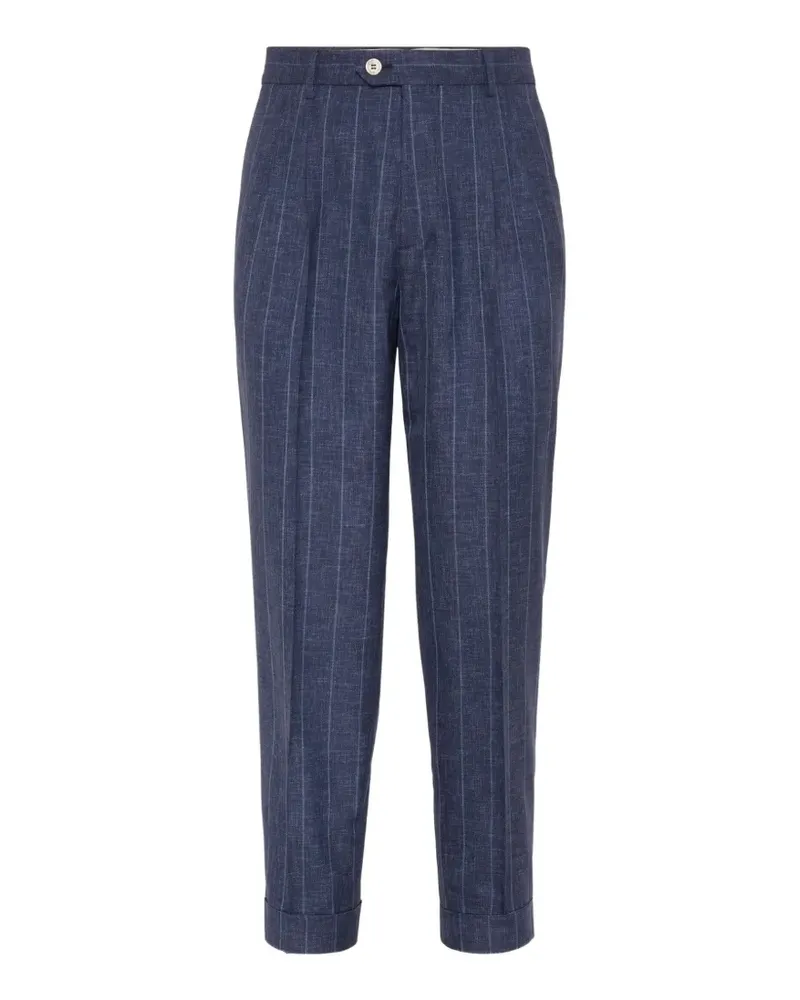 Brunello Cucinelli pinstripe-pattern pleated trousers - Blau Blau