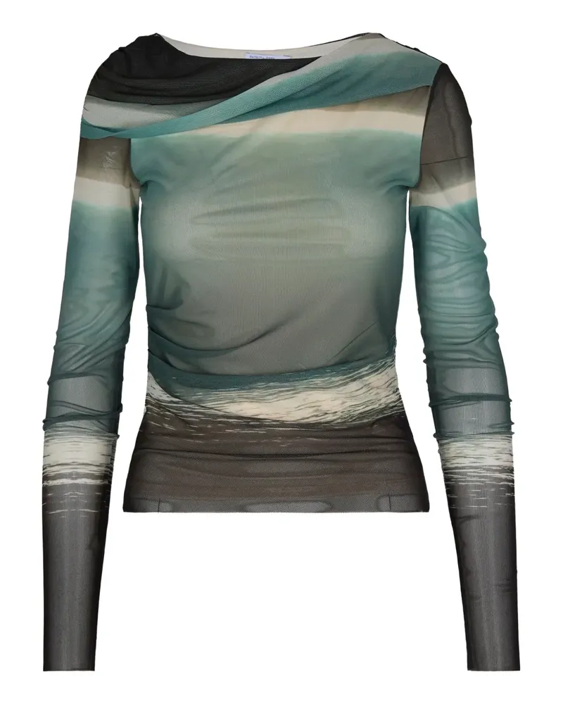 Patrizia Pepe Mesh-T-Shirt mit Meerestiere-Print - Grün Grün