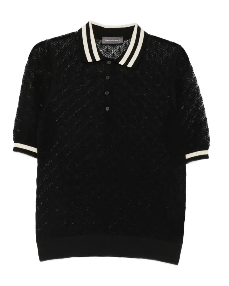 Lorena Antoniazzi open-knit striped-trim polo top - Schwarz Schwarz