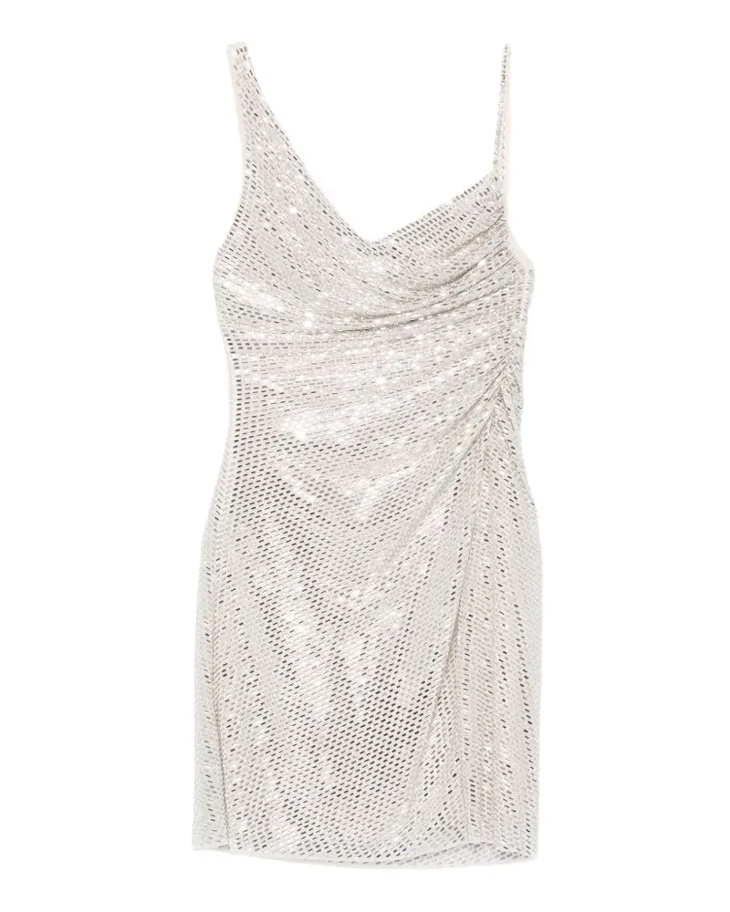 Self-Portrait rhinestone-embellished ruched mini dress - Nude Nude