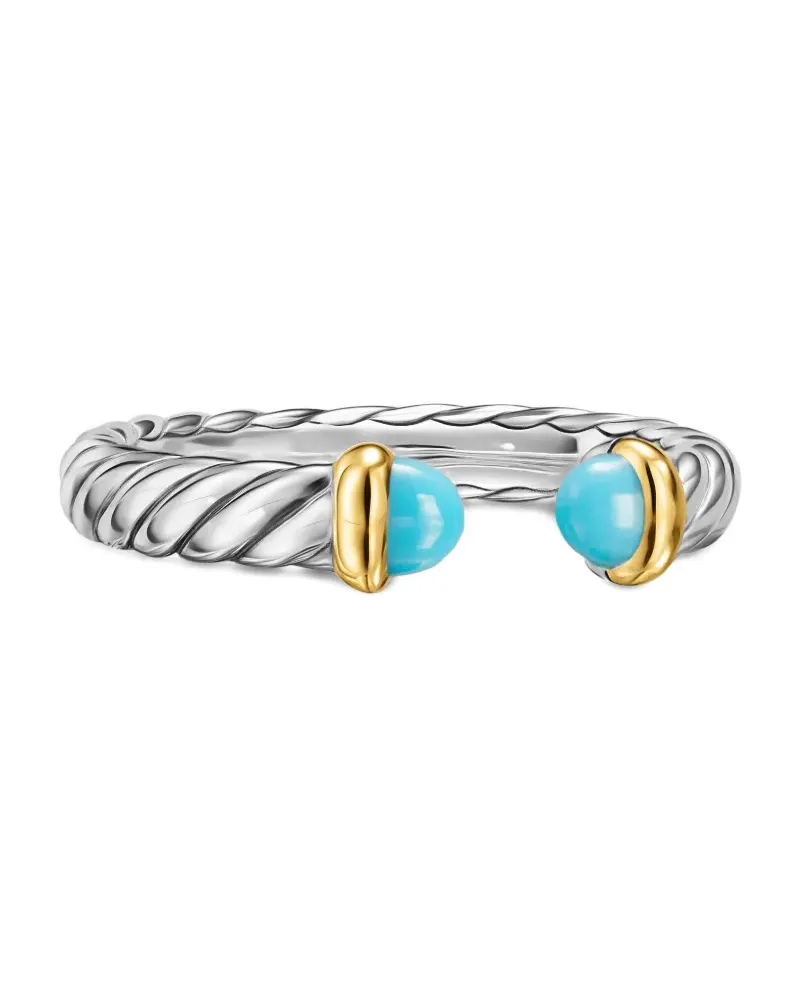 David Yurman sterling silver and 14K yellow gold Petite Cable turquoise ring - Silber Silber