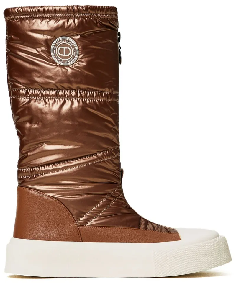 Twin-Set Wattierte Stiefel mit Logo-Applikation - Braun Braun