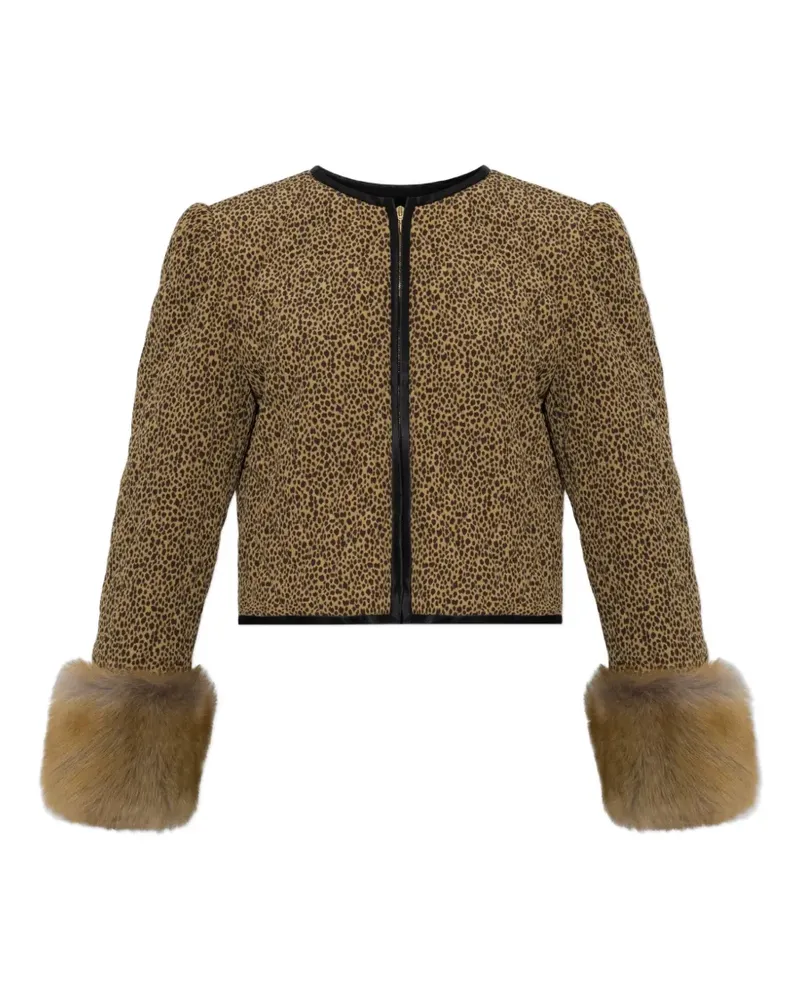 Valentino Garavani leopard-print faux-fur trim jacket - Nude Nude