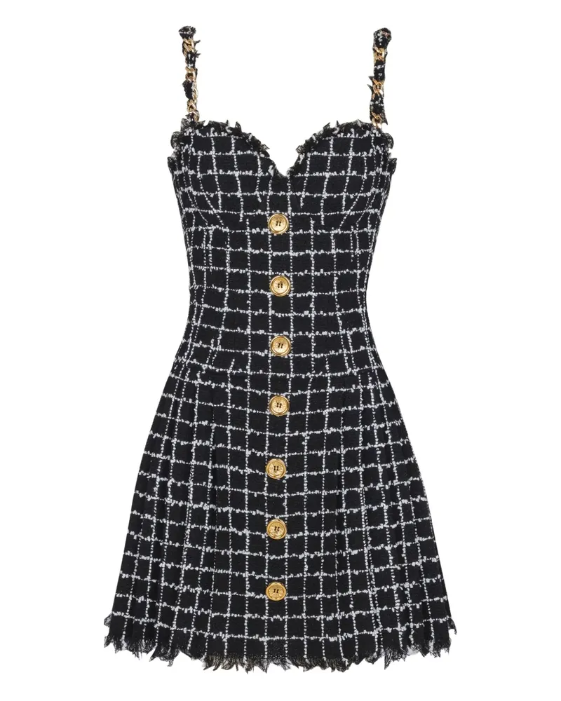 Balmain Tweed-Kleid mit Kettenriemen - Schwarz Schwarz