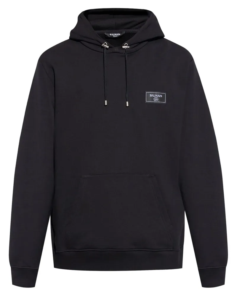 Balmain Hoodie mit Logo-Patch - Schwarz Schwarz