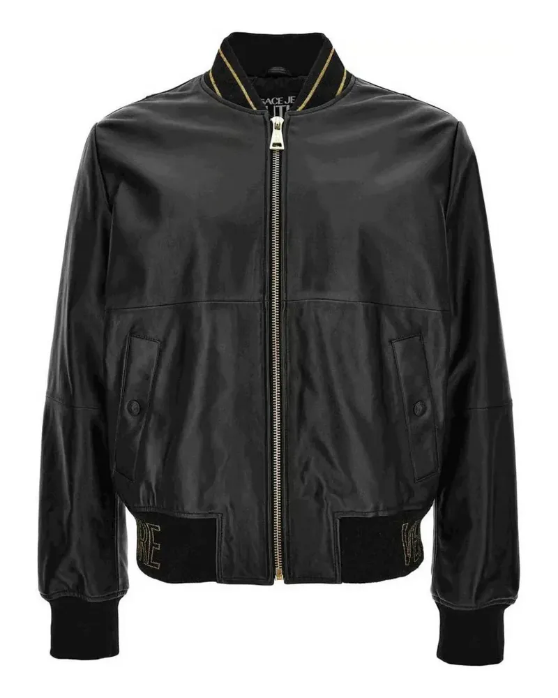 Versace Jeans logo-embroidered faux-leather bomber jacket - Schwarz Schwarz