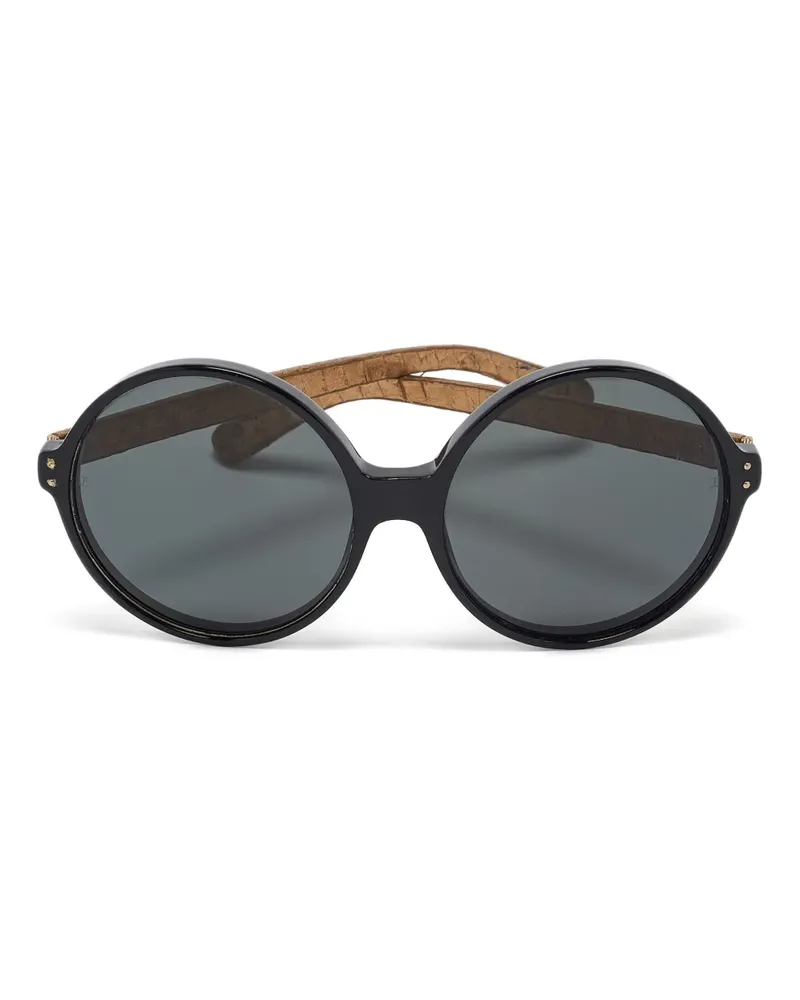 Linda Farrow 2010s round-frame cork-temple sunglasses - Schwarz Schwarz