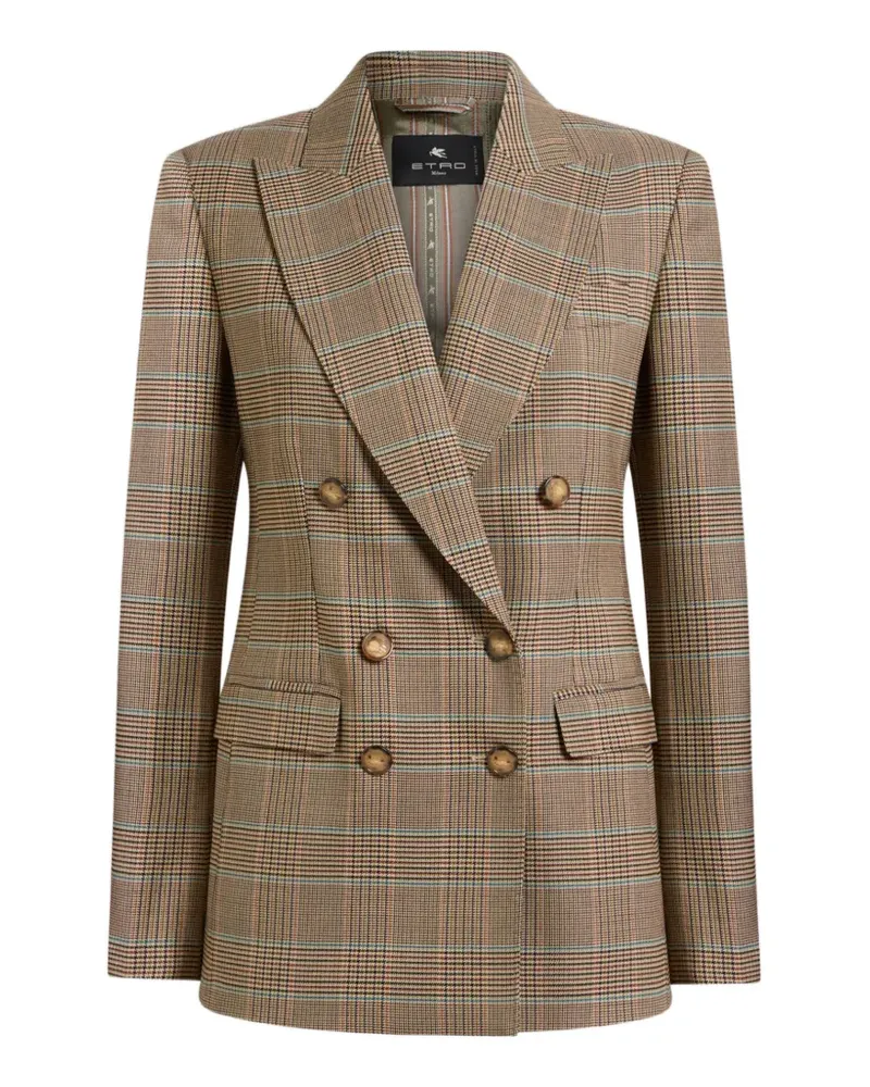 Etro double-breasted stretch-wool jacket with Prince of Wales motif - Nude Nude