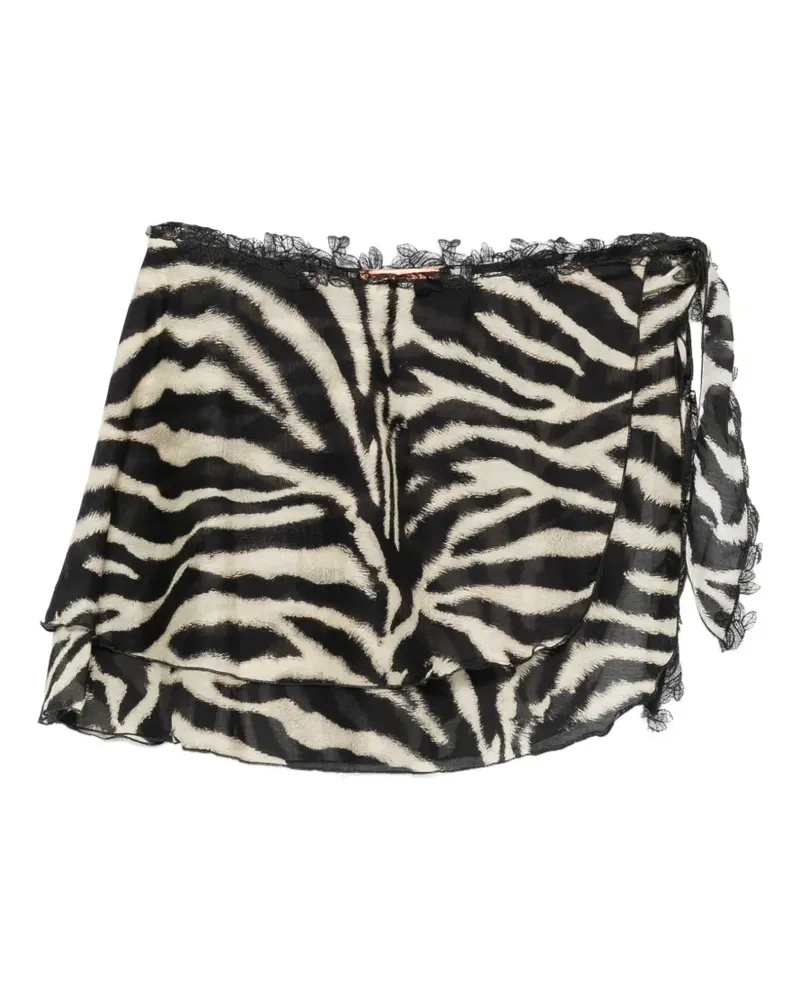 Ermanno Scervino zebra-print lace-trim pareo - Schwarz Schwarz