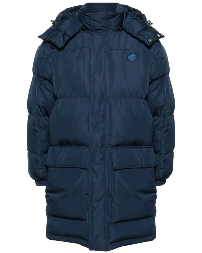 Kitsuné Gefütterter Mantel mit Fuchs-Applikation Blau