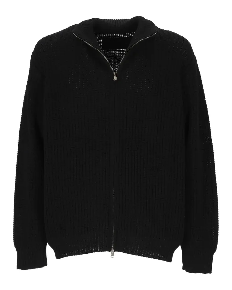 Amish Gerippter Cardigan mit Reißverschluss - Schwarz Schwarz