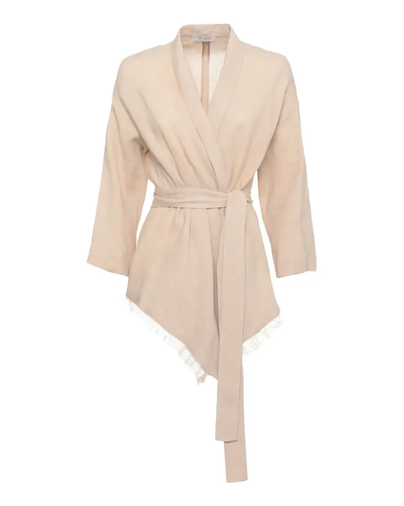 Antonelli Firenze Katia belted fringe-trim jacket - Nude Nude