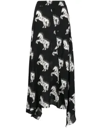 Stella McCartney Midirock mit Pferd-Print Schwarz