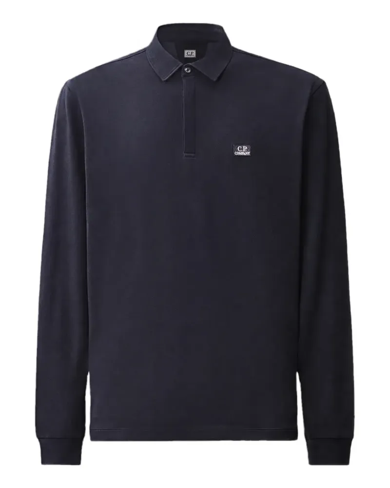 C.P. Company stretch piquet long sleeve one-button polo - Blau Blau
