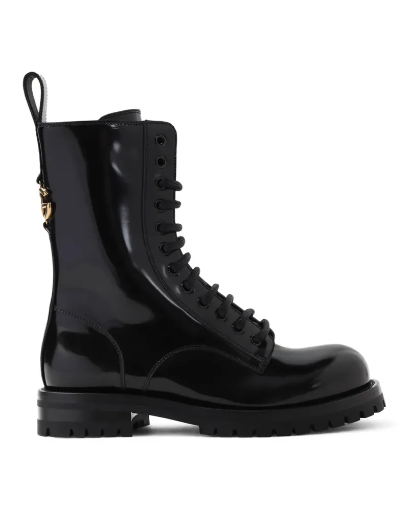 Dolce & Gabbana Schnürstiefel mit Logo-Schild - Schwarz Schwarz