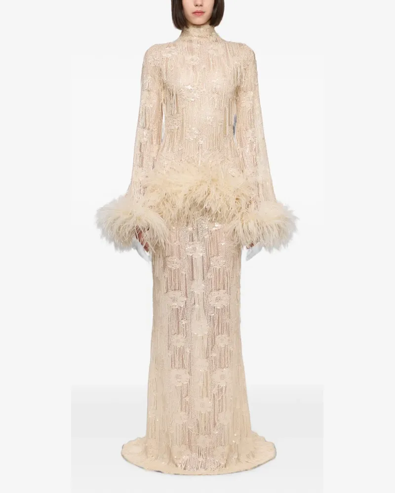 ATU Body Couture sequin-embellished feather-trim dress - Nude Nude