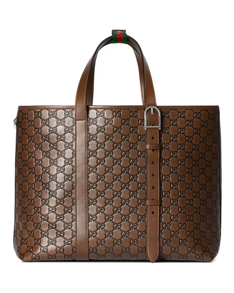 Gucci Große Tote Bag aus Leder mit GG-Prägung - Braun Braun