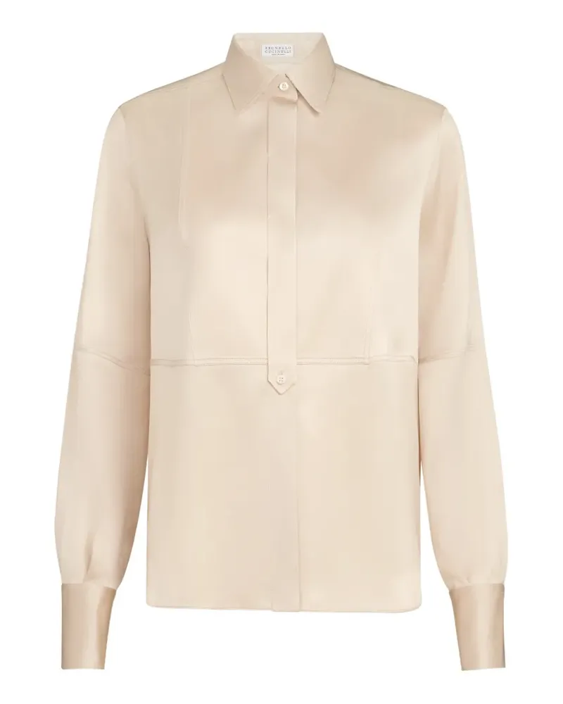 Brunello Cucinelli stretch silk satin shirt with monili - Nude Nude