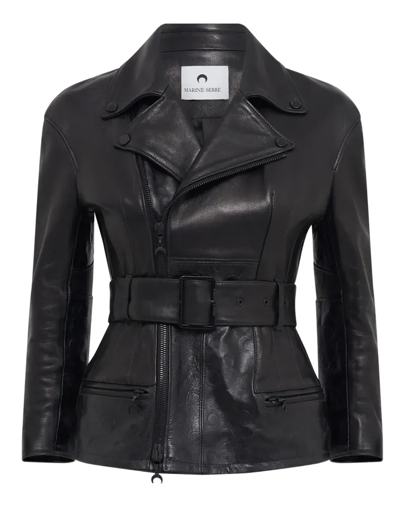 Marine Serre belted moon leather perfecto jacket - Schwarz Schwarz