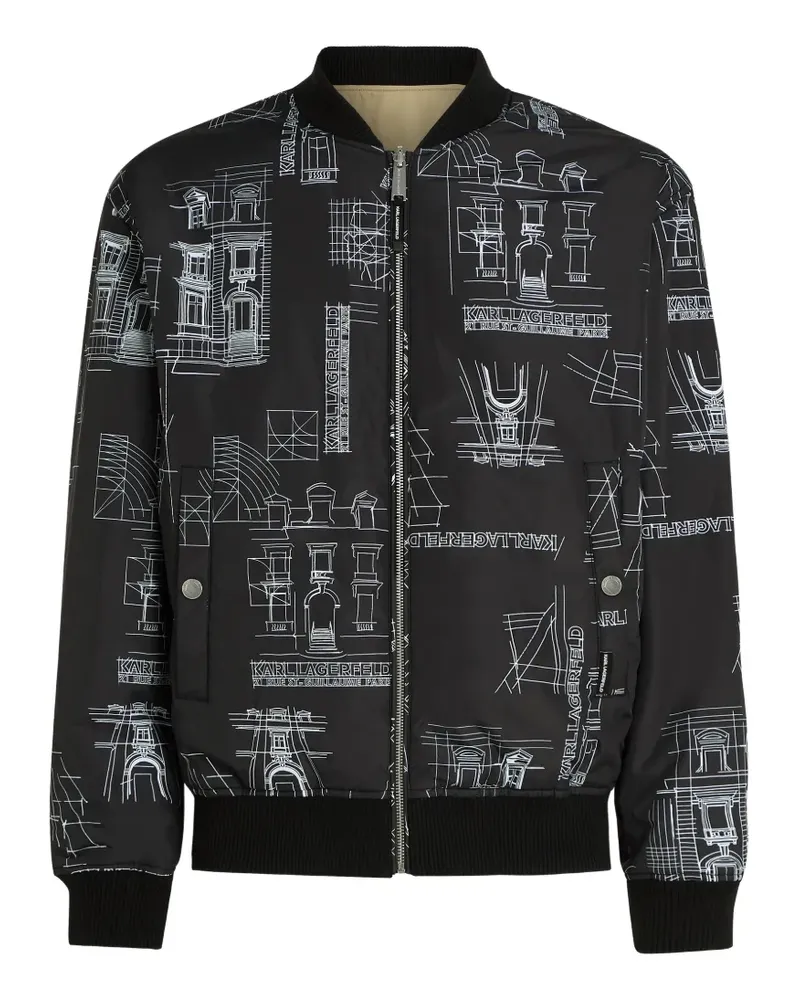 Karl Lagerfeld Wendbare Bomberjacke mit Zeichnungs-Print - Schwarz Schwarz