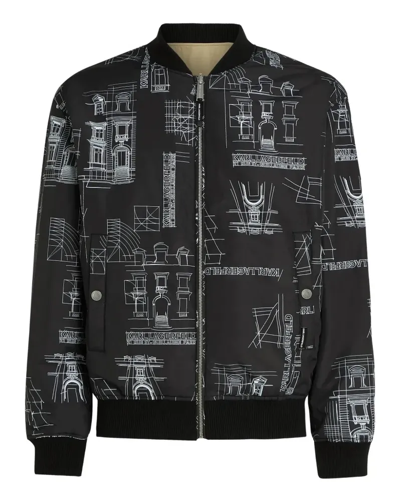 Karl Lagerfeld Wendbare Bomberjacke mit Zeichnungs-Print - Schwarz Schwarz