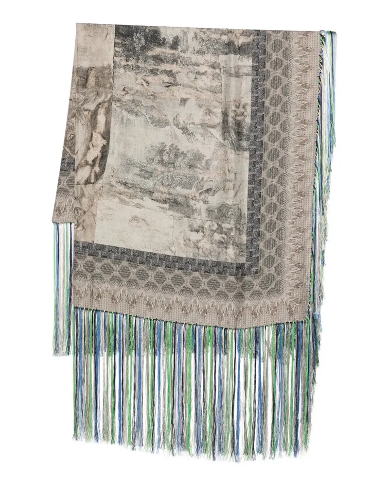 Pierre-Louis Mascia Aloeuw printed fringe-edge scarf - Grau Grau