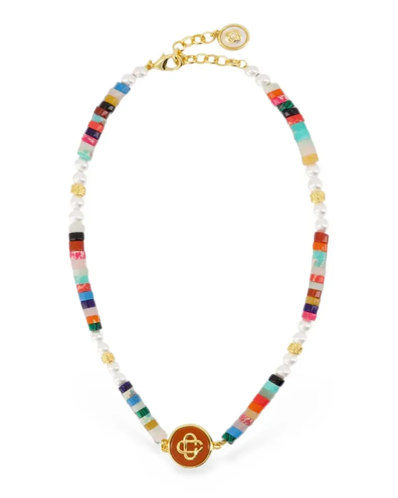 Casablanca Paris logo-plaque beaded necklace - Gold Gold