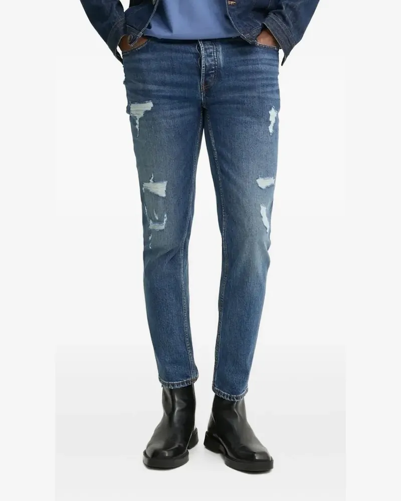 HUGO BOSS Tapered-Jeans im Distressed-Look - Blau Blau