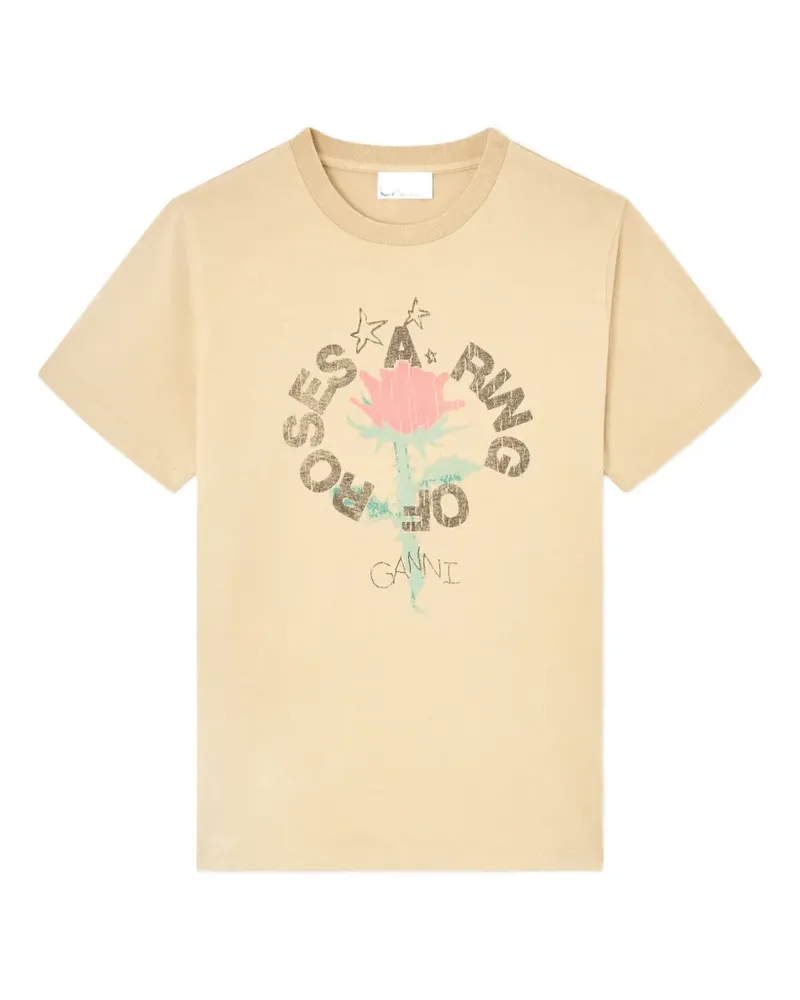 Ganni T-Shirt mit Blumen-Print - Nude Nude