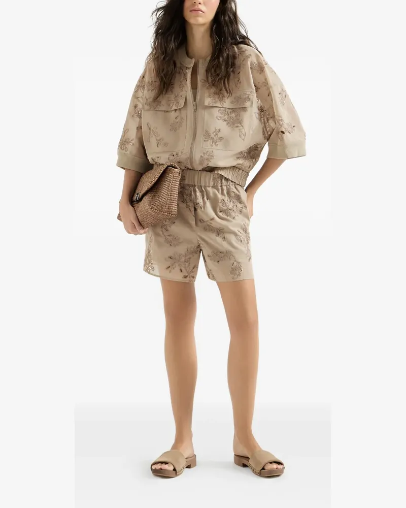 Brunello Cucinelli Baumwoll-Organza-Outdoorjacke mit schillernder Broderie Anglaise - Nude Nude