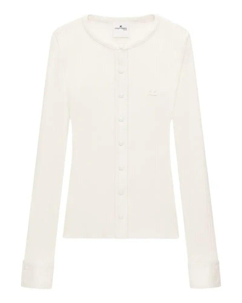 Courrèges Gerippter Cardigan mit Vinylbesatz - Weiß Weiß