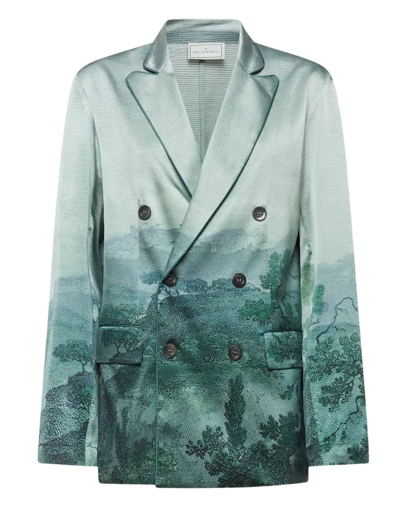 Pierre-Louis Mascia landscape-print double-breasted blazer - Blau Blau