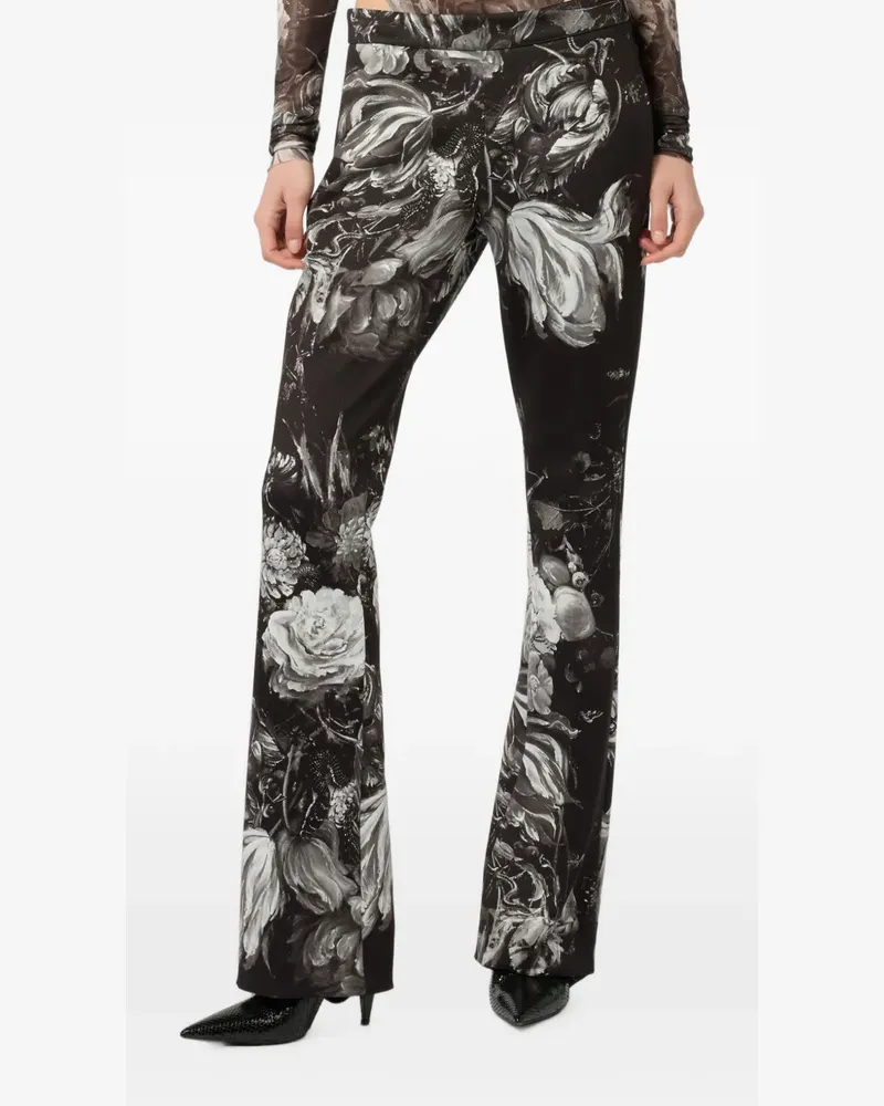 Roberto Cavalli Ausgestellte Hose mit Blumenprint - Schwarz Schwarz