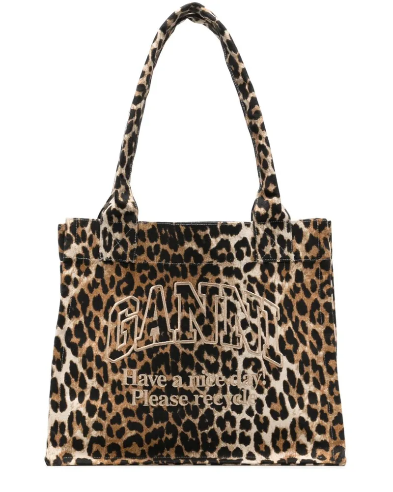 Ganni Große Handtasche mit Leoparden-Print - Braun Braun