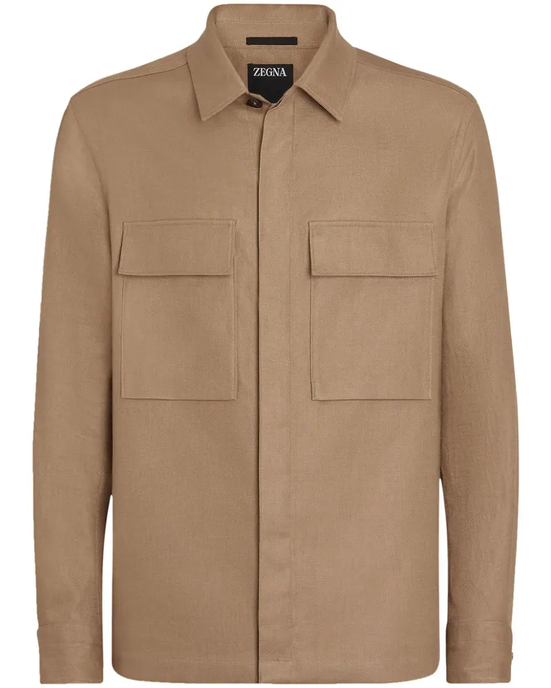 Ermenegildo Zegna Geknöpfte Hemdjacke aus Leinen - Braun Braun