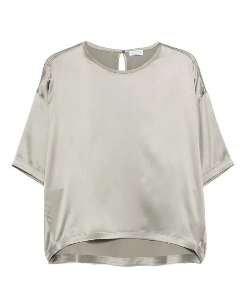 Brunello Cucinelli Top aus Seide mit Schlüssellochausschnitt - Grau Grau