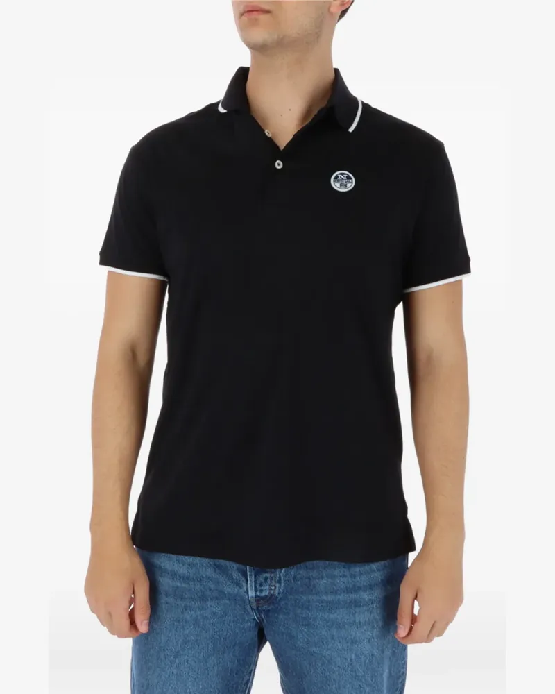 North Sails tipped-collar logo-patch polo shirt - Schwarz Schwarz