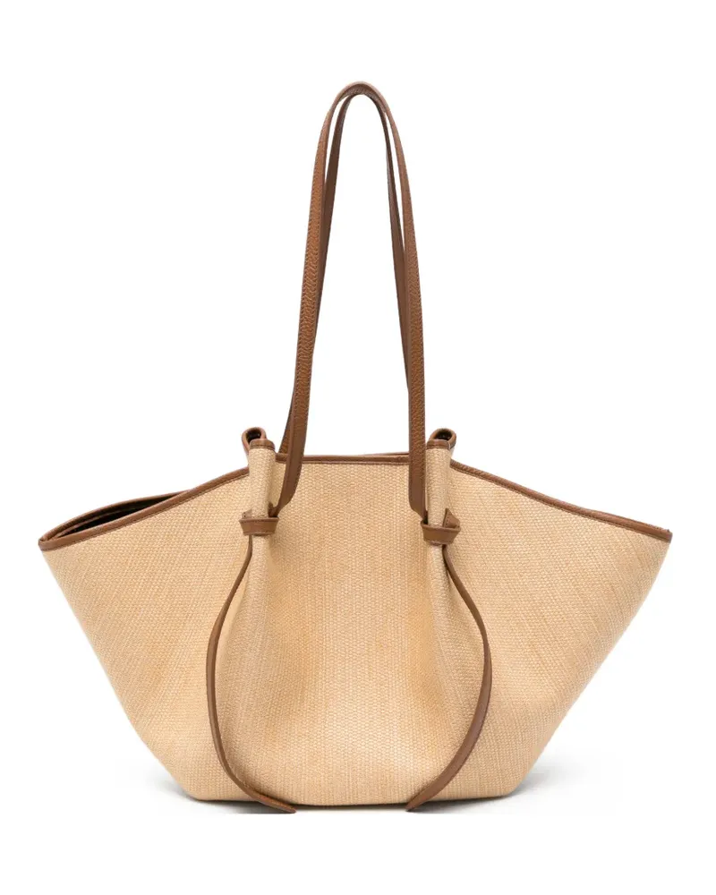 YUZEFI large Mochi leather-trim woven tote bag - Nude Nude