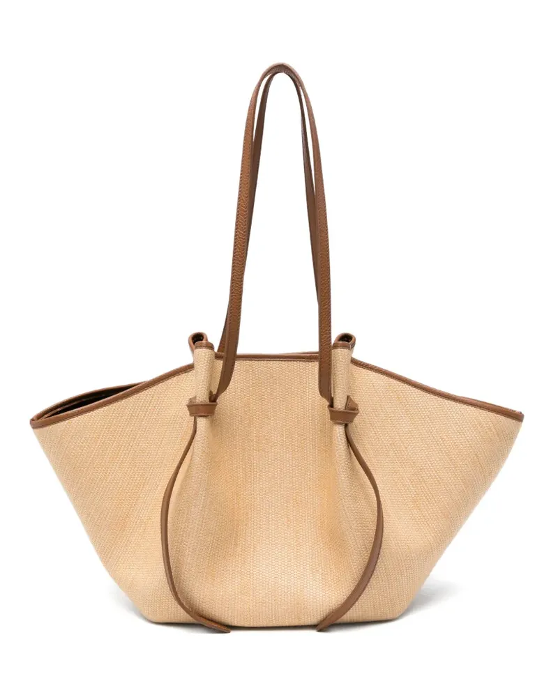 YUZEFI large Mochi leather-trim woven tote bag - Nude Nude