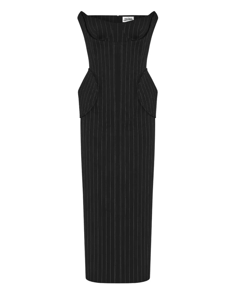Jean Paul Gaultier Midikleid mit Nadelstreifen - Schwarz Schwarz