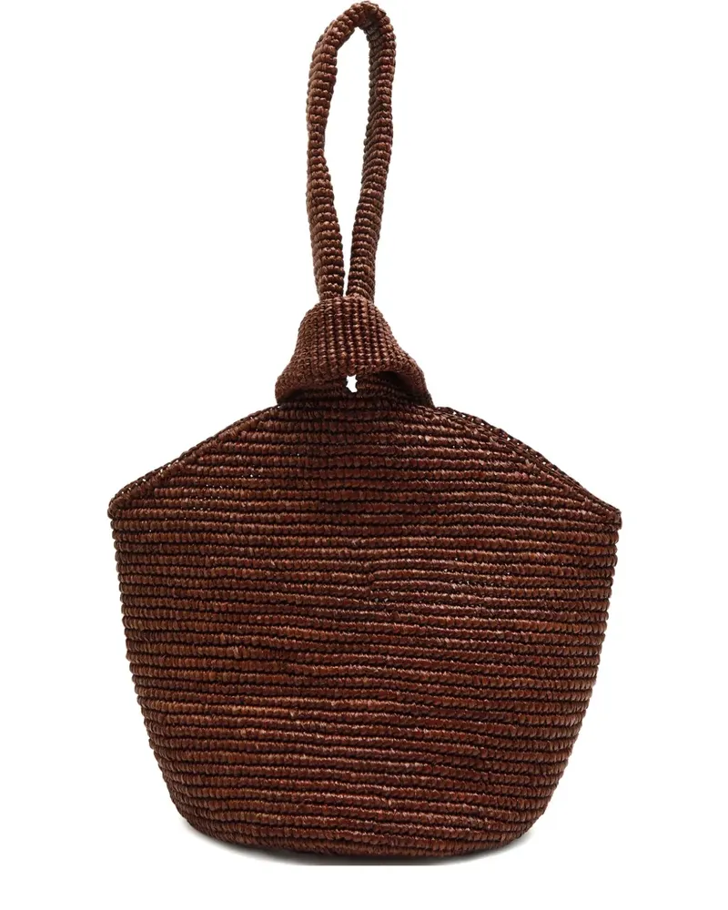 Sensi Studio mini Pullthrough raffia tote bag - Braun Braun