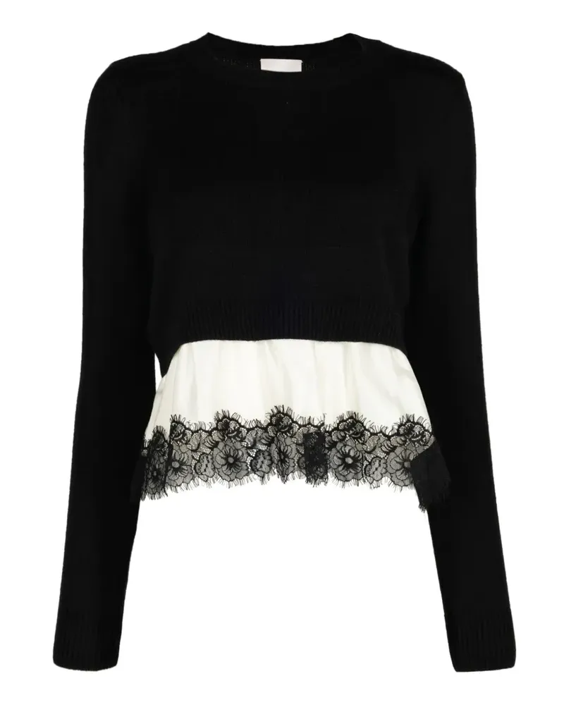 Cinq à Sept Zyla Pullover im Layering-Look mit Spitzenbesatz - Schwarz Schwarz