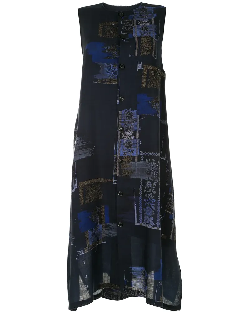 Yohji Yamamoto Strickkleid mit abstraktem Print - Blau Blau