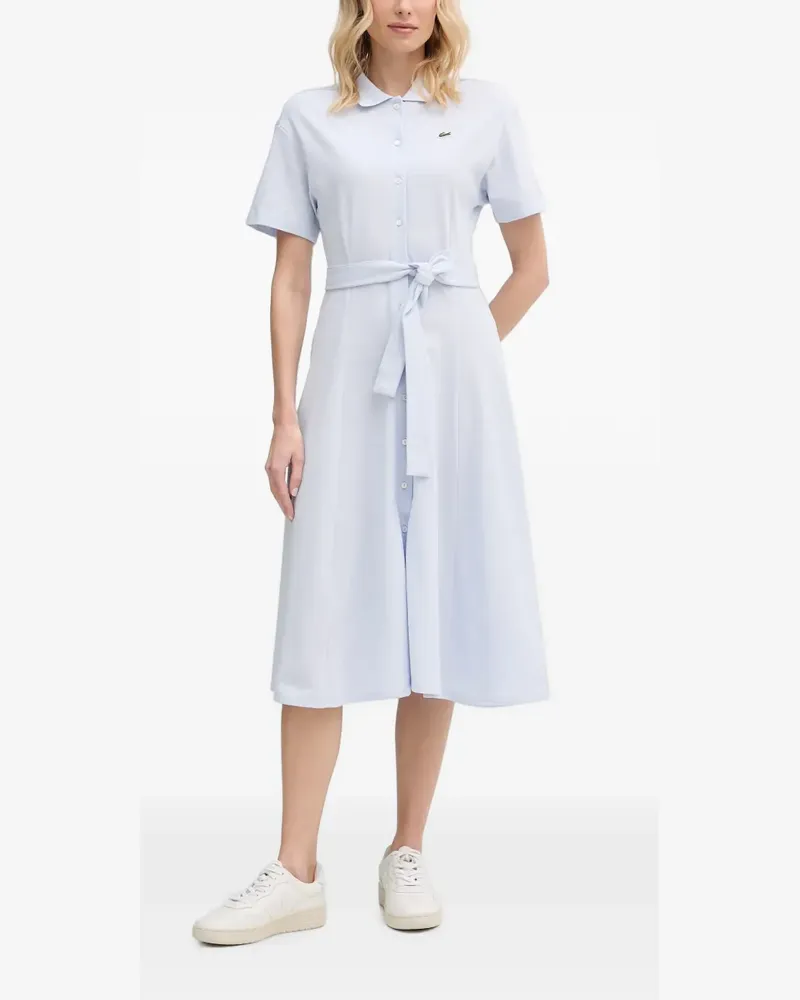 Lacoste belted piqué-texture midi dress - Blau Blau
