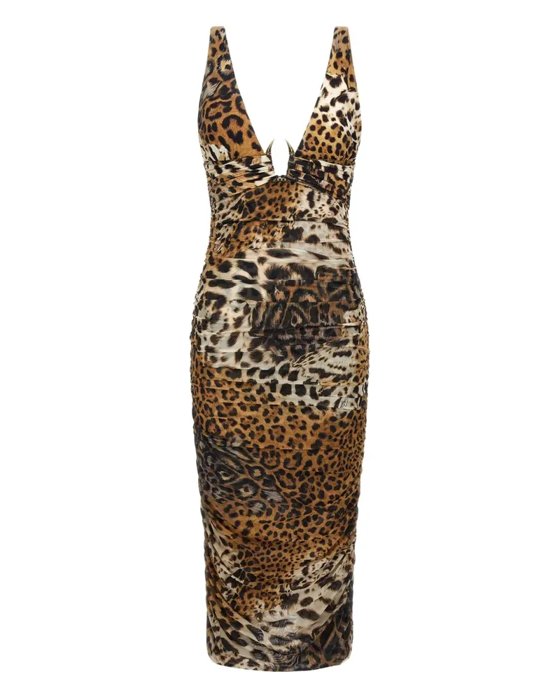 Roberto Cavalli Midikleid mit Leoparden-Print - Braun Braun