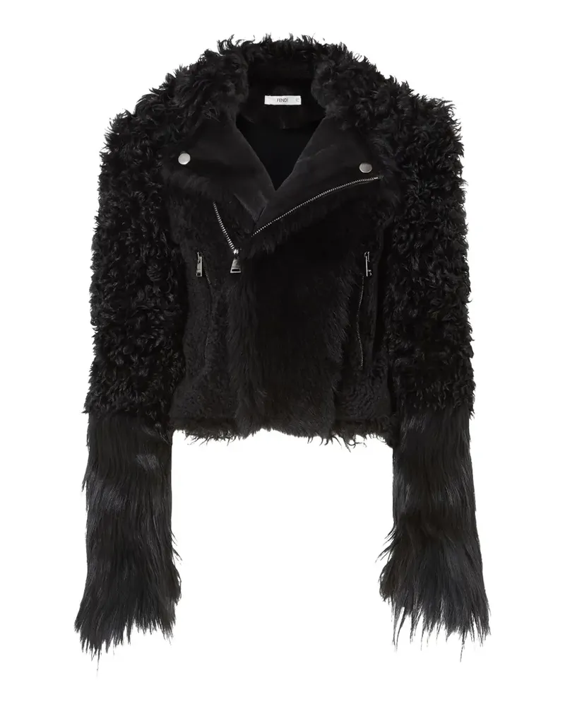 Fendi Shearling-Bikerjacke im Patchwork-Look - Schwarz Schwarz