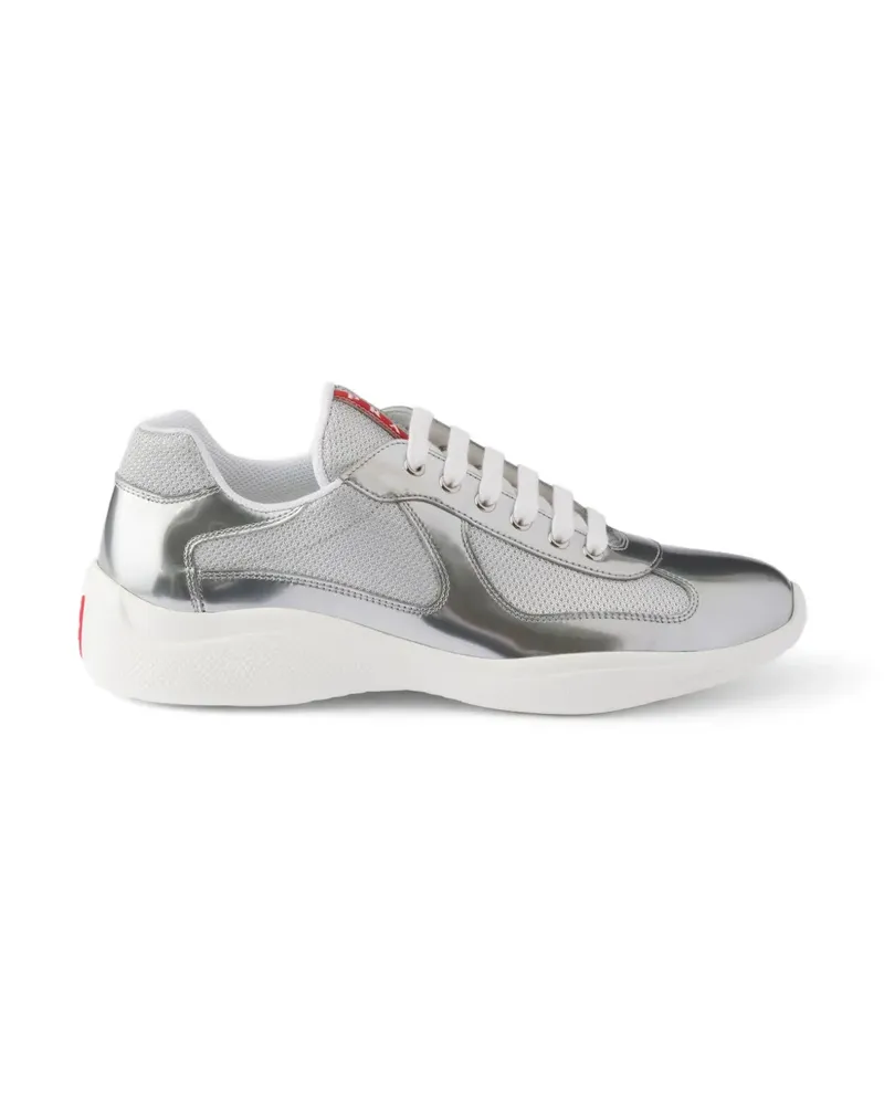 Prada America's Cup Sneakers aus Metallic-Leder und Bike-Gewebe - Silber Silber
