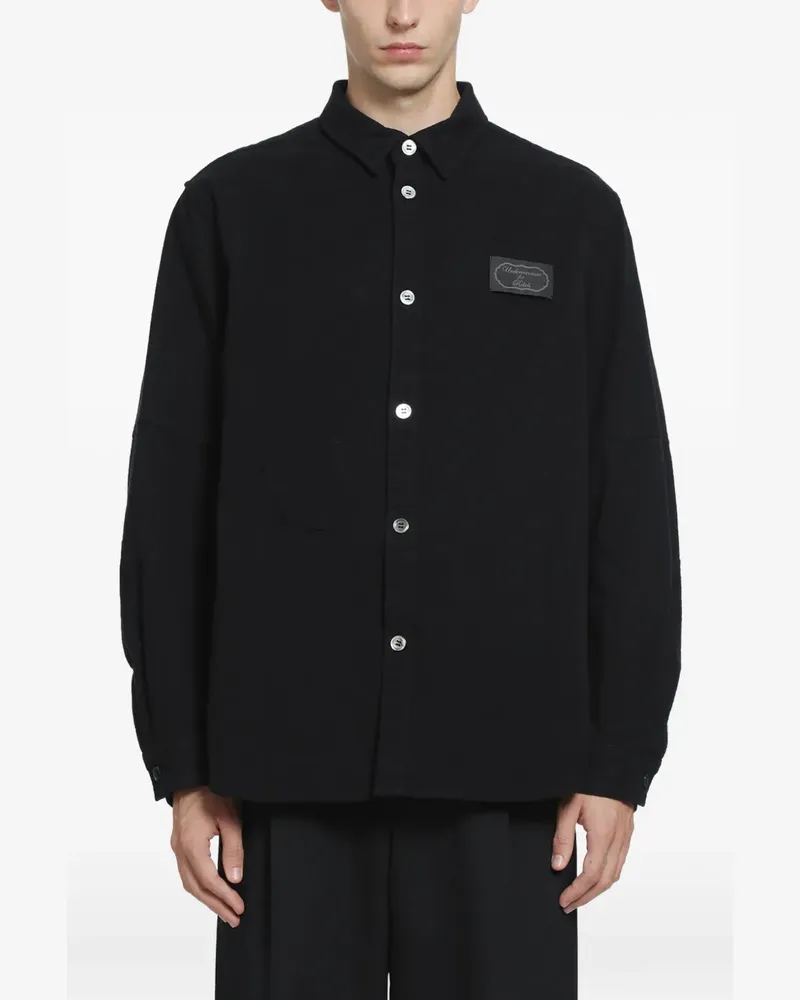 Undercover Flanellhemd mit Logo-Patch - Schwarz Schwarz